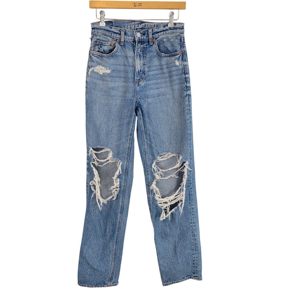 American‎ Eagle Strigid Real Good Highest Rise Baggy Straight Jeans Size 2 Blue
